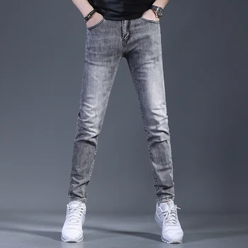 Barbati Casual Blugi Gri 2021 Moda Pantaloni Din Denim Stil Coreean Slim Fit Pantaloni De Creion