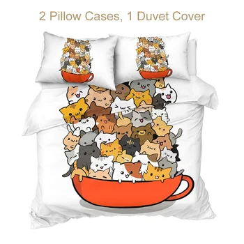 BeddingOutlet Ceașcă de ceai Cat de Pat Set Fular Acoperi Drăguț Set de Pat King Desene animate pentru Copii Cuverturi de pat 3pcs Iubitor de Animale Parure De Aprins