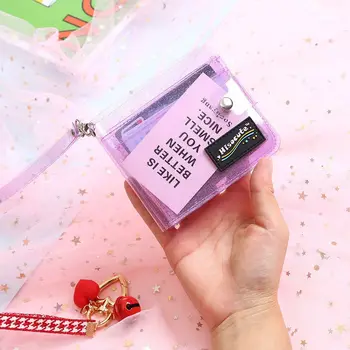 Bling Transparent ID-ul Cartelei Portofele PVC Pliantă Șnur Scurt Portofel pentru Femei de Moda Fete Sclipici Business Card Caz Pungă