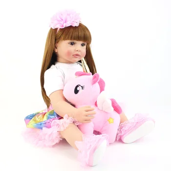 BZDOLL 60cm Realiste Renăscut Copilul Papusa 24inch în Viață Prințesă Copil cu Unicorn Pânză Corpul Realist Bebe Fata Cadou