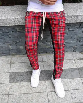 Bărbați de înaltă Calitate Versiunea coreeană Verificat Moda Mozaic de Potrivire de Culoare Mici Picioare Pantaloni Slim Casual Sport Pantaloni de Creion