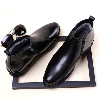 Cald Iarna Noi Lucrate Manual Pentru Bărbați Cizme Cu Blana Vintage Britanic Din Piele Pantofi Rochie Afaceri Cu Fermoar Glezna Chelsea Cizme G116