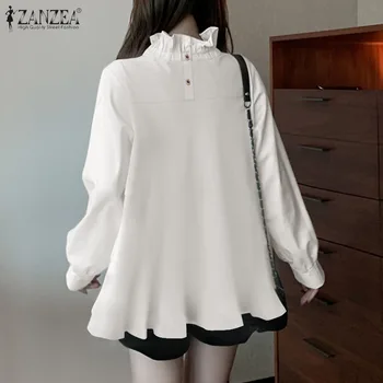 Casual Puf Lung Bluze cu Maneca coreean Solid OL Topuri Femei Guler Cutat Tricouri 2021 ZANZEA Liber Combinezon de sex Feminin