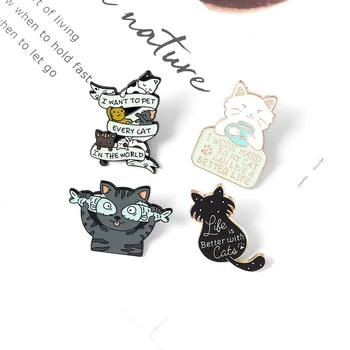 Cat Combinație Broșă Drăguță Ia Peștele Pisică Brosa Creativitatea Pisica Neagra Vedere Din Spate Brosa Rucsac Insigna De Moda Email Ace