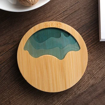 Ceai Coaster Ceașcă Titularul Rășină Epoxidică Transparentă Bambus Rotund Ceai Coaster Capabil De Decorare Accesorii De Bucătărie Potholder Tampoane Mats