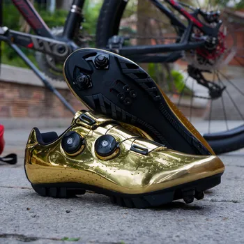 Cele mai recente aur și argint de culoare de potrivire pantofi de biciclete de munte, biciclete rutier pantofi, biciclete pantofi cu non-blocare tălpi de cauciuc