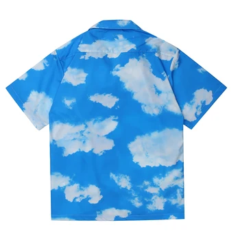 Cer albastru și Nori Albi de Vara Tricouri Barbati si Femei cu Maneci Scurte Supradimensionat Casual Cămașă Hawaiană Harajuku Topuri Largi