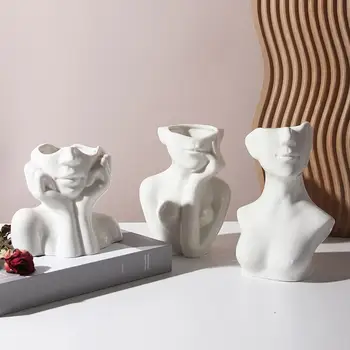 Ceramica Vaza De Flori De Artă Vaze Decor Cabină Decor Plante Suculente Vase Abstract Portret De Masă Balcon Micro Peisaj