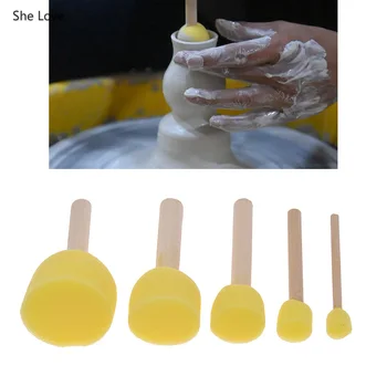Chzimade 5Pcs/lot Mâner de Lemn Ceramice Burete Set Tijă De Apă de Absorbție Sculptura Bloom Ceramica Instrumente