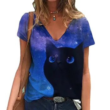 Colorat Pisica Drăguț 3D Pictura Femei T Shirt 2021 Vara Noi Maneci Scurte de Mari Dimensiuni S-5XL Moda Moda Strazii Doamnelor