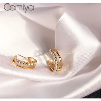 Comiya Stud Earrng De Culoare De Aur Din Aliaj De Zinc Cerc De Cristal Mozaic Accesorii Cercei Pentru Femei Coreea Bijuterii Moda Bijuterii