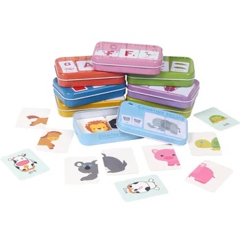 Copii Pentru Copii Cunoaștere Puzzle-Uri Jucarii Copilul Cutie De Fier Carduri De Potrivire Joc Cognitive Carduri De Par Fructe Viața Animalelor Seturi Pereche De Puzzle-Uri