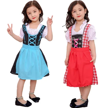 Copilul Fete German Oktoberfest Dirndl Menajera Costum de Țăran Cheotoare Șorț de Bumbac Rochie Puff Mâneci Tinuta Pentru Copil Fete 3-10T
