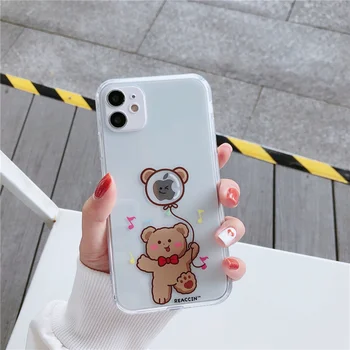 Coreea de urs fericit cazuri de telefon pentru iPhone 11 12 Pro MAX 7 8 Plus caz clar anti-knock capacul din spate pentru iphone 12 mini x xr xs coque