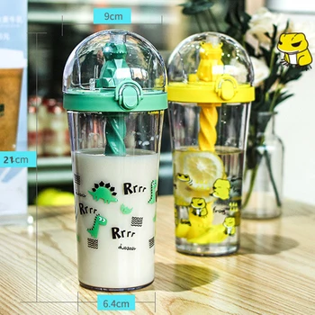 Creative cupa drăguț amuzant sticla de apa de animale drăguț de design, cu paie de plastic, sticla de apa de desene animate de amestecare cupa fata cu inima cupa