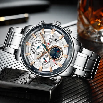 Curren Brand Mens Ceasuri De Lux Din Oțel Inoxidabil Cuarț Bărbați Ceas Sport Cronograf Ceas Mare Cadran De Ceas Relogio Masculino