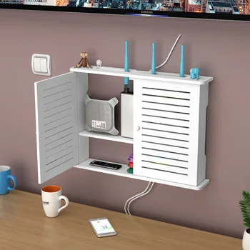 Cutie de depozitare Wireless Router wi-fi Agățat de Perete Plug Bord Suportului Organizator de Cablu în Living Lemn PVC Panou de Raft DIY Home Decor
