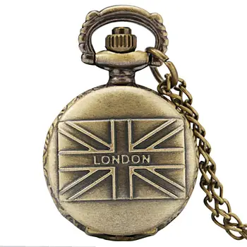 De Dimensiuni mici Antic Londra Anglia UK flag Design Cuarț ceas de Buzunar Colier Pandantiv Cadouri Lanț de sex Masculin Ceas relogio de bolso