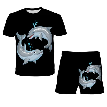De vară pentru Copii Haine Animal Delfin Drăguț Haine pentru Copii 3D pentru Copii T-shirt Suit Fată Băiat tricou Baiat Casual cu maneci Costum