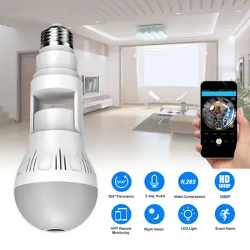 De Vânzare la cald 360 de Grade, Lumina LED E27 1080P Wireless Panoramic de Securitate Acasă WiFi CCTV Fisheye Bec Lampa de Camera IP Două Moduri Audio