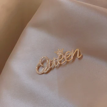 Design Creativ Scrisoare Regina Broșă De Aur Pentru Femeia Coreea Moda Bijuterii Partid Rochie De Seara, Costum De Mic Pin Anti Lumină Buton
