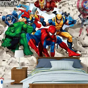Dimensiunea personalizate 3D stereo de desene animate pentru copii camera baiatului din PVC rezistent la apa tapet de mătase murală dormitor benzi desenate Iron Man