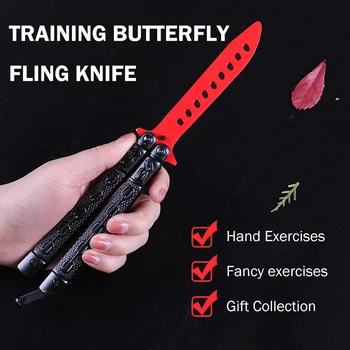 Din Oțel Inoxidabil Fluture Modelarea Cutit Butterfly Set Counter Strike Pliabil Mâner Negru Rosu Lama Lant Fluture Secera