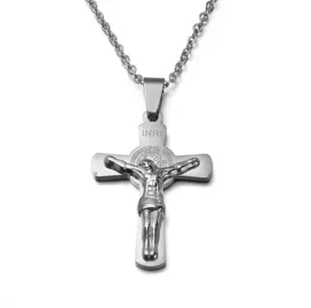 Din Oțel Inoxidabil Isus Cruce Colier Pandantiv Catolică Sfântul Benedict Cruce Colier Religioase Bijuterii