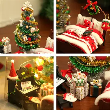 DIY Casă de Păpuși de Crăciun Mobilier Minunat lucrate Manual Model Pentru Cadouri Cu LED-uri de Jucarii pentru Copii Cadou de Crăciun