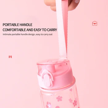 Drinkware Roz Transparent Pc pahar de Plastic de 500Ml Floare de Luna Minunat Mâner Portabil cu Inchidere cu Clapa-Capac Sticla cu Apa