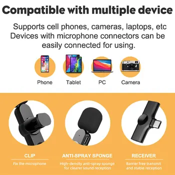 EP033 Wireless Lavaliera Microfon Mini Rever ClipMic Înregistrare Vlog Interviu pentru iPhone, Smartphone Android Înregistrarea în aer liber