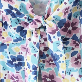 Femei De Vară Floare De Imprimare Dantelă-Up Cu Arc Tricou Femei Lantern Maneca Bluza Casual Lady Slim Topuri Blusas S9096