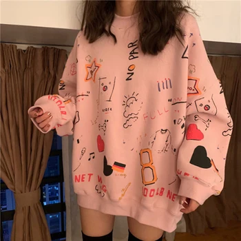 Femei Hoodies Teen Strada Harajuku Hip Hop Pastelate Tricou Pentru Femei De Imprimare Vrac De Agrement Hanorac 2021