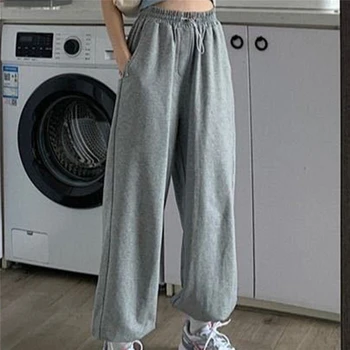 Femei Pantaloni Streetwear Stil Coreean Liber Joggeri Femei Pantaloni De Trening Gri, Talie Mare Confort De Bază Simplu De Moda Casual Pantaloni