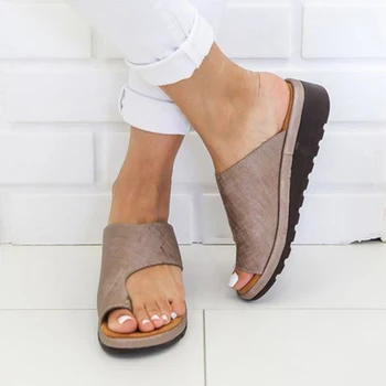 Femei PU Piele Pantofi Confortabil Platforma de Plat Unic Doamnelor Casual Moi Degetul Mare Picior de Corecție Sandale Ortopedice Inflamație la picior Corector