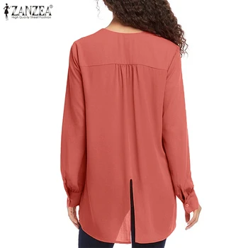 Femei Puff Mâneci Scăzut Ridicat Topuri ZANZEA Casual Solid Blusa Doamna Neregulate V Gât Tunica 2021 Spring Fashion Bluza