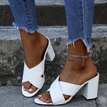 Femei Sandale de Vară de Moda Papuci de casă Ușor Sandale Casual 2021 New Cross Check Plaid Superficial Toc Femei Singure Pantofi