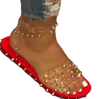 Femei Vara Sandale Cu Toc Plat Nit Platforma Peep Toe Glezna, Catarama 2020 Moda Punk Plaja Doamnelor Pantofi De Zapatos De Mujer