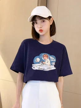 Femei Vara T-shirt Casual Vrac Tee Topuri Tricou Bumbac Urmați-Mă La Viitor Băiețel de Călătorie În Jurul Universului Print