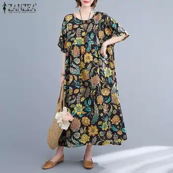 Femei Vintage Sundress Vară 2021 ZANZEA Retro O Gâtului Maneca 3/4 Florale Imprimate Rochie Femme Liber Casual de Vacanta Vestidos