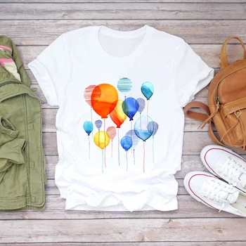 Femeile Acuarelă, Desene animate cu Balonul cu aer Cald Iubesc Moda Doamnelor de Imprimare Doamna T-shirt Femei Top Elegant Tricou Dulce Tee T-Shirt