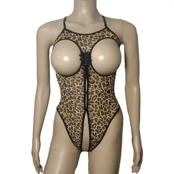 Femeile Cupless Leopard De Imprimare Deschide Fundul Teddy Crotchless Body Sexy, Lenjerie Erotica Plus Dimensiune