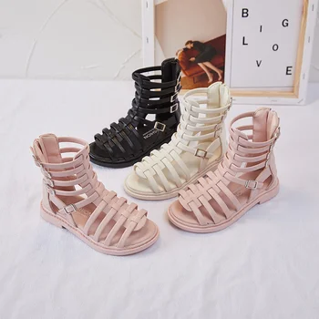 Fetelor sandale de vară 2021 noua moda înalt pentru copii-degete printesa pantofi fete cizme moi cu talpă înaltă tub Roman pantofi