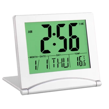 FIERBINTE de Călătorie Mini Ceas Deșteptător, Ecran LCD Digital de Birou Pliabil Ceasuri Cu Snooze Iluminare Temperatura Data Timer 12/24Hr