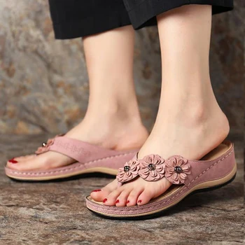 Floare Clip Toe Sandale de Plaja Cu Talpa de Cauciuc Femei Flip Flops în aer liber, Papuci de Calitate Superioară pentru Femei Sandale Chaussure Femme