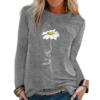 Floarea-Soarelui Tricou Femei, Plus Dimensiune Imprimare Tricou Cu Maneci Lungi Femei Casual O Gât Vrac Tricou Femme Topuri Toamna Femei Tricou