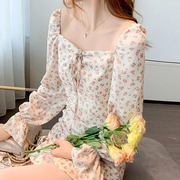 Floral Rochii Femei coreeană Stil Chic Trendy Populare de Agrement Sexy si Damele de Clubwear Volane Toate-meci de Noi Vestido Feminino de Vară