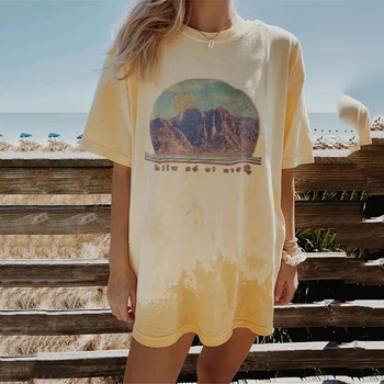 Galben peisaj Imprimare Grafic T Shirt Femei Casual, Haine de Moda de Vară Supradimensionate Teuri Streetwear Liber Maneca Scurta, Tricouri