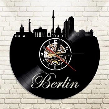 Germania Berlin City Skyline Disc De Vinil Ceas De Perete Cu Design Modern Urbanism Arhitectură Decor Acasă Tăcut Agățat Ceas Deșteptător