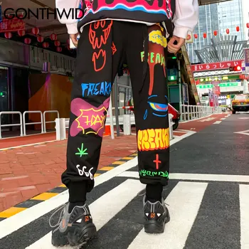 GONTHWID pantaloni de Trening Hip Hop Graffiti Flacără de Foc Jogging Pantaloni Harem Streetwear Bărbați Moda Harajuku Casual Pantaloni Sudoare Pantaloni